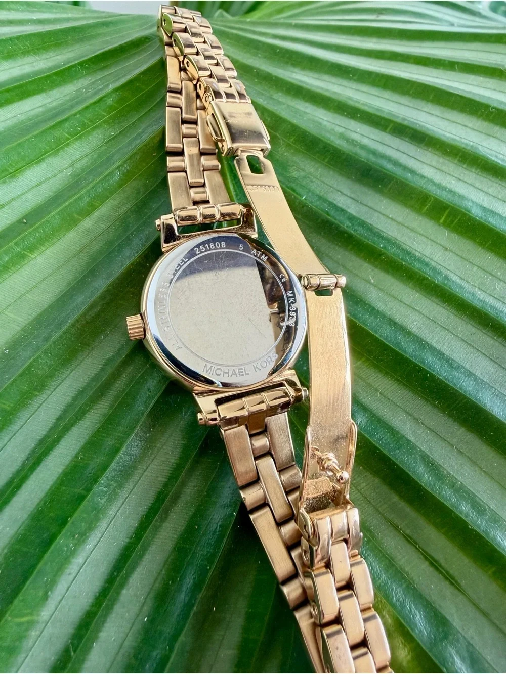 Michael Kors Gold-Tone Crystal Bezel Watch with Mother-of-Pearl Dial